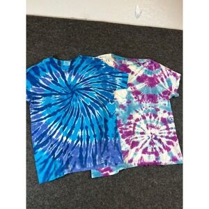 Lot of 2 Vintage 90s Tie Dye T-Shirts Murina Hanes Blue Purple Spiral Retro Mens